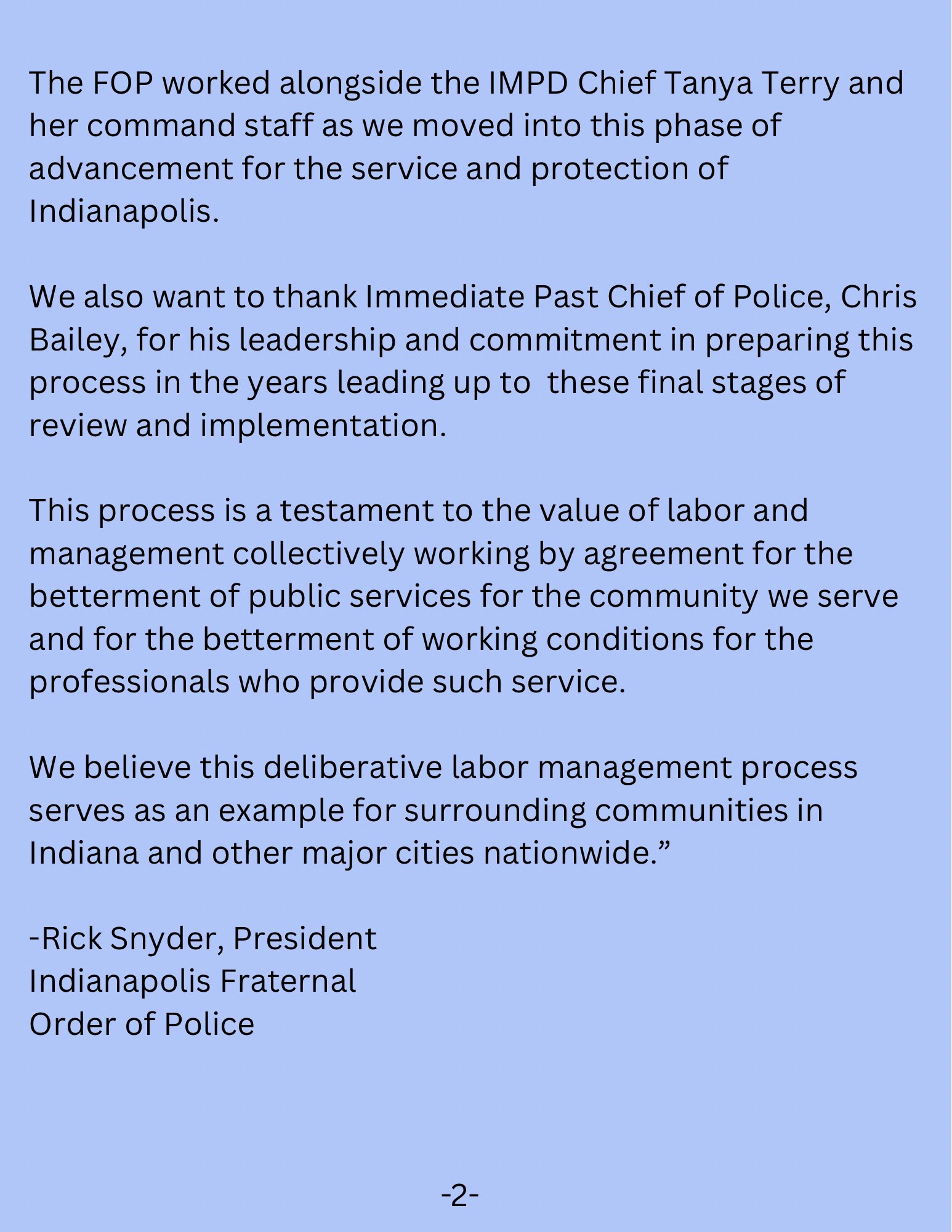 ALERT: Indy FOP Statement On IMPD’s Adoption Of New 10 Hour… – image 2